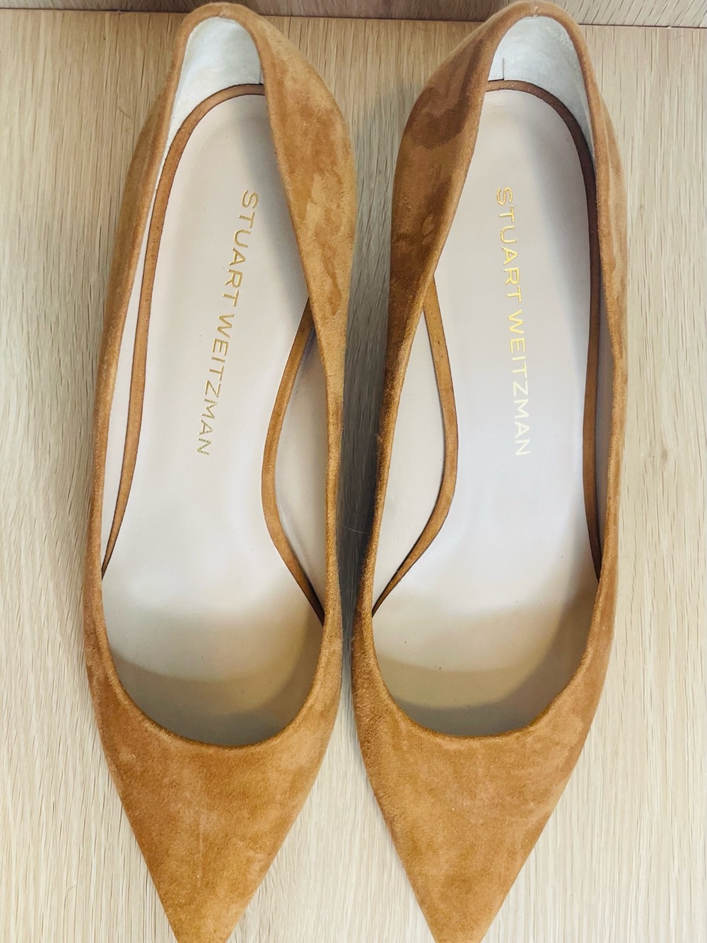Stuart Weitzman Camel Suede Pointed-Toe Heels